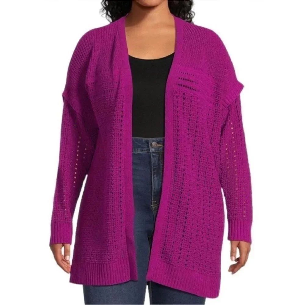 Terra & Sky Purple Open Front Cardigan(Size OX)
